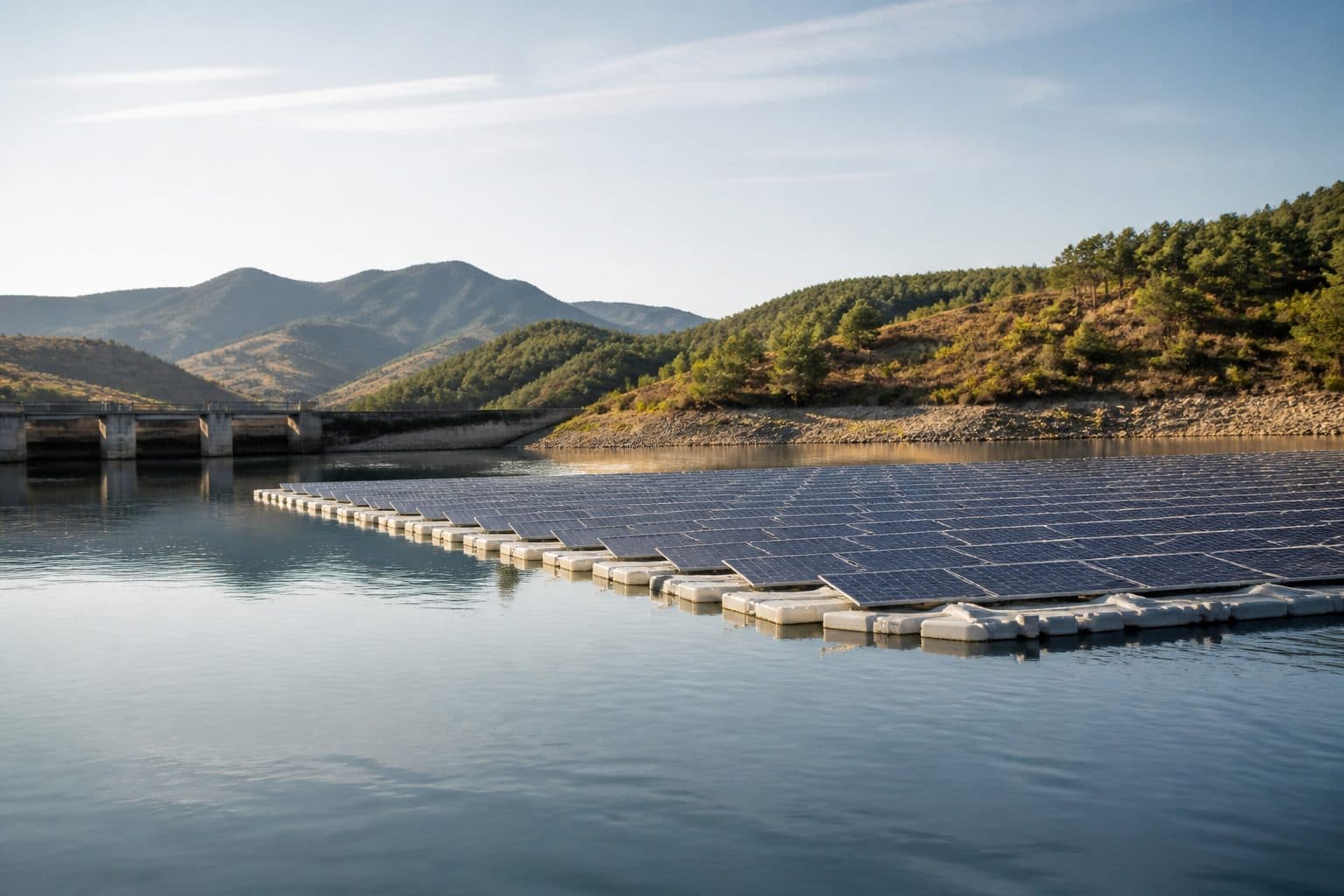 Paneles solares flotantes sobre embalse español